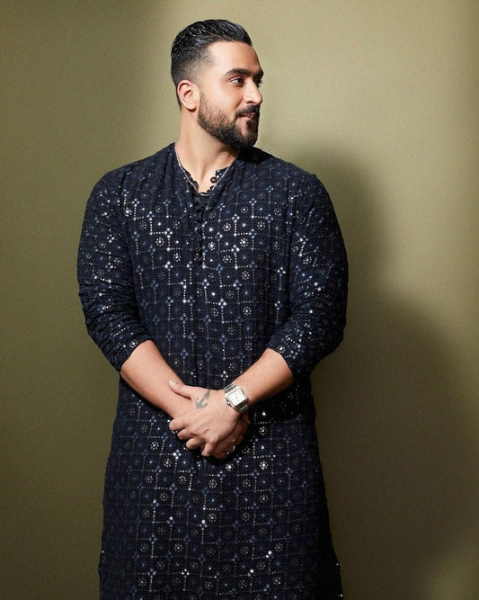 ALI BLACK MIRROR WORK KURTA AND PAJAMA
