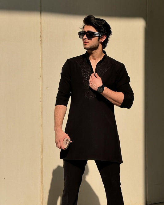 BLACK NECK EMBRODERIED KURTA AND PAJAMA
