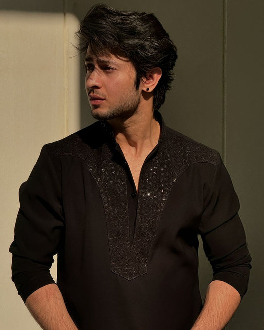 BLACK NECK EMBRODERIED KURTA AND PAJAMA