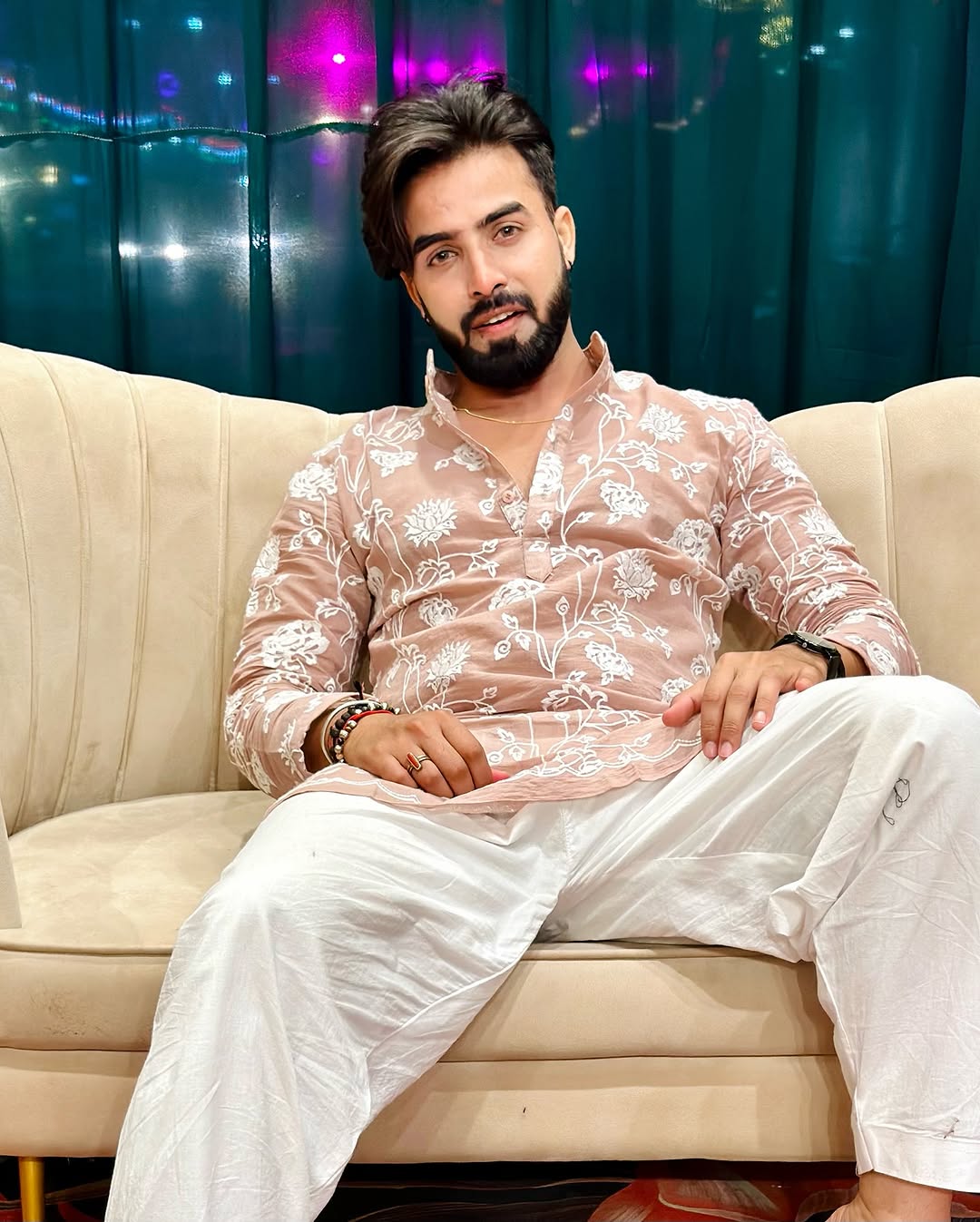Pinkish Tan Embroidered Work Men's Kurta with Pajama