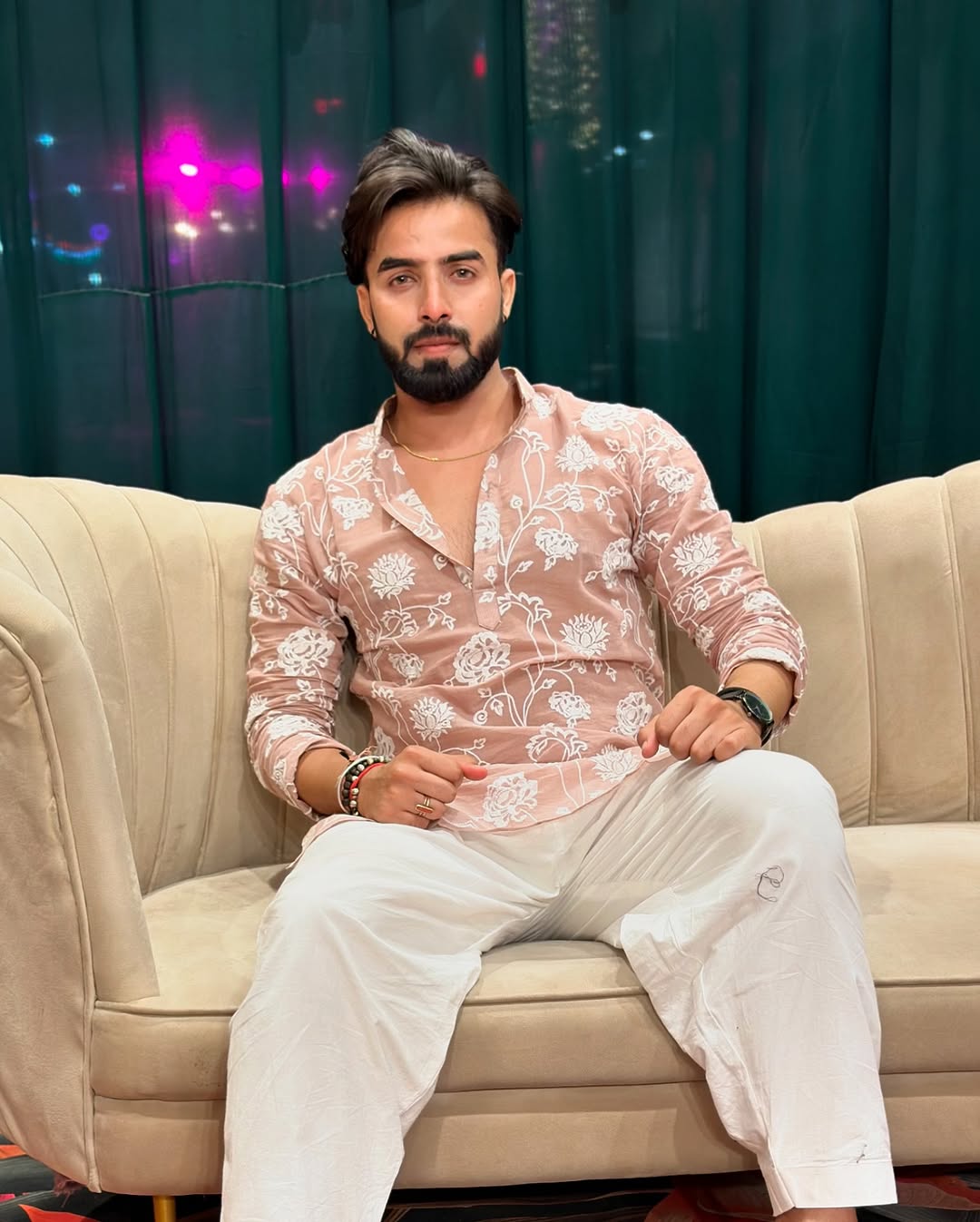 Pinkish Tan Embroidered Work Men's Kurta with Pajama