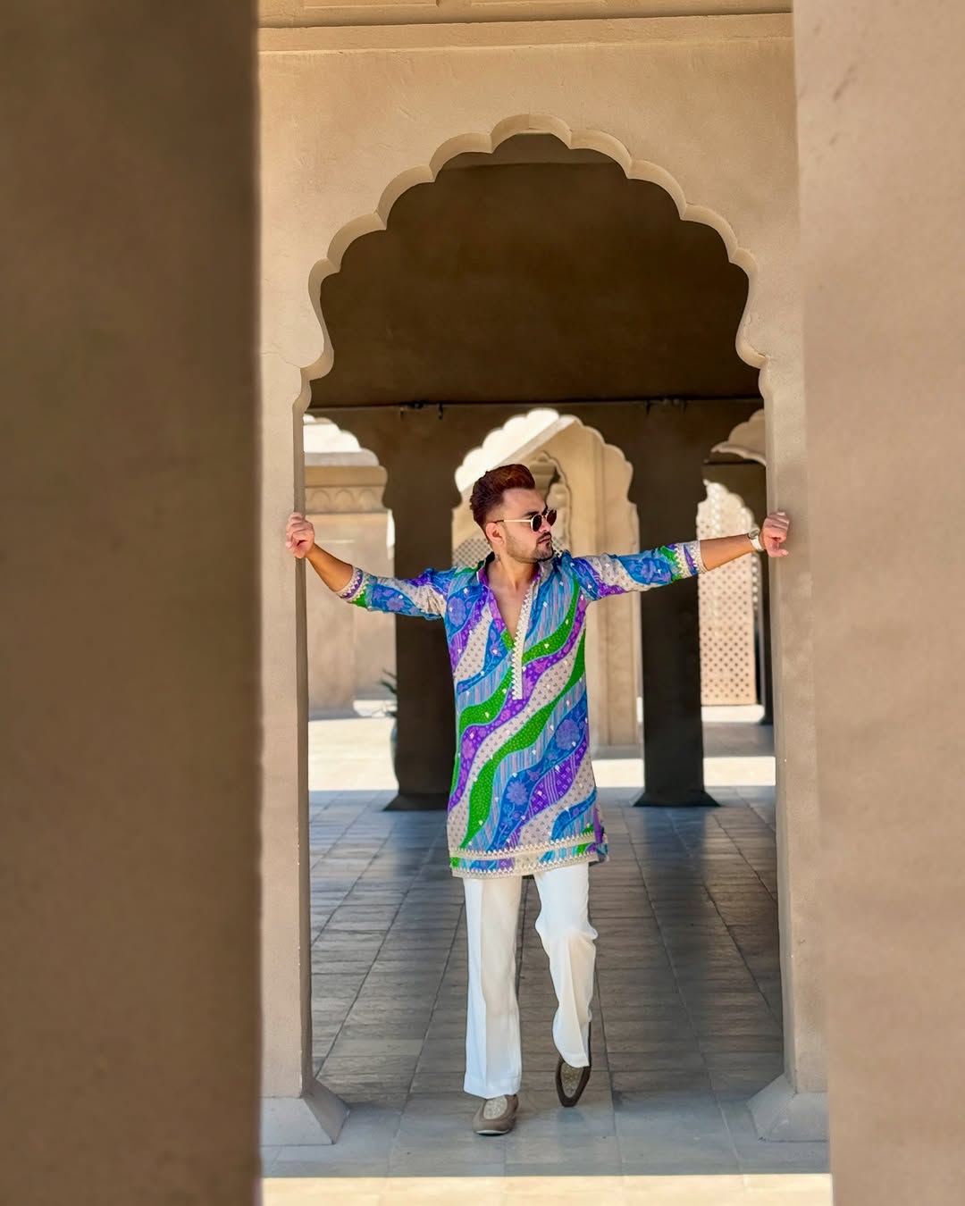 MULTI COLOURED BADHANI EMBROIDERED WORK PRINTED KURTA AND PAJAMA