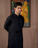 BLACK HUMMING BIRDS EMBRODRY KURTA WITH WHITE PAJAMA