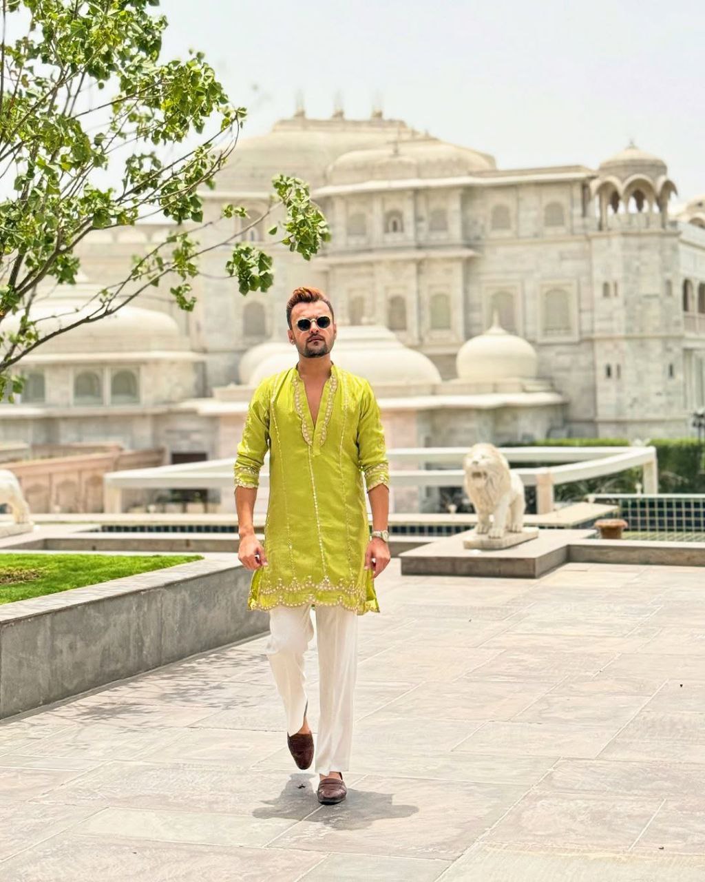 Olive Yellow EMBROIDERED MEN'S KURTA WITH PAJAMA SET