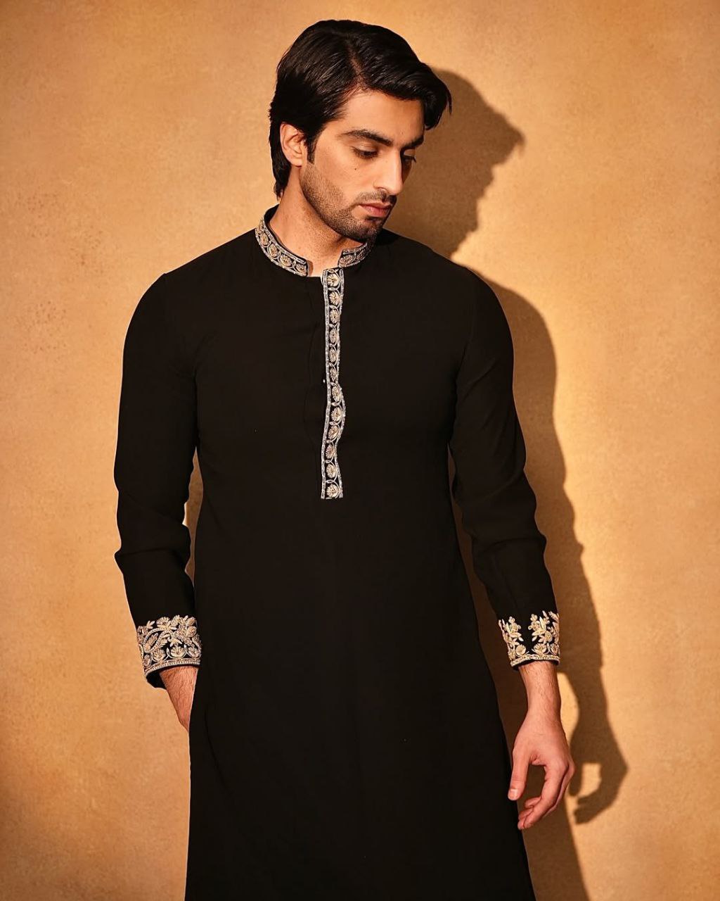 Black Embroidered Kurta With Paijama