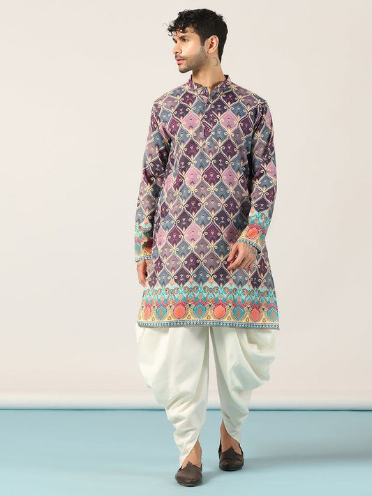 GREY PINK PRINTED KURTA AND PATIYALA SET