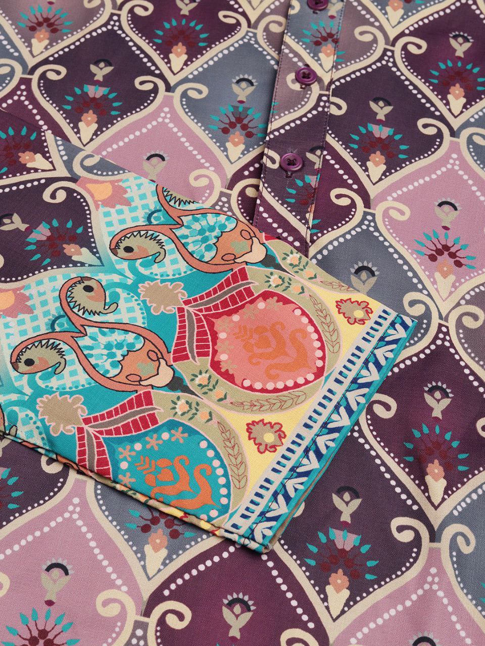 GREY PINK PRINTED KURTA AND PATIYALA SET