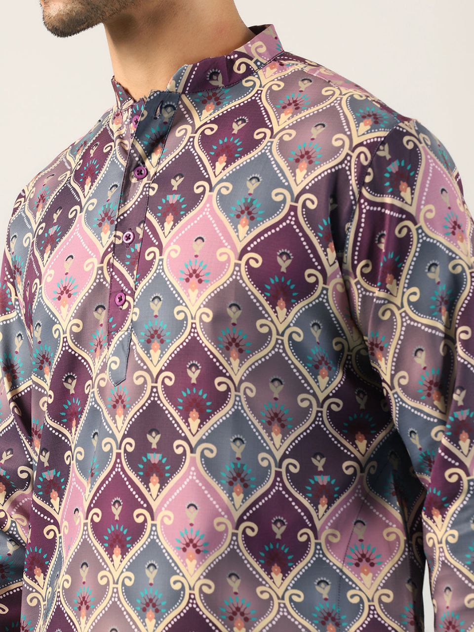 GREY PINK PRINTED KURTA AND PATIYALA SET