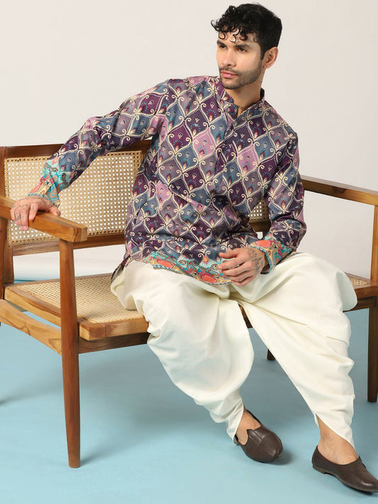 GREY PINK PRINTED KURTA AND PATIYALA SET