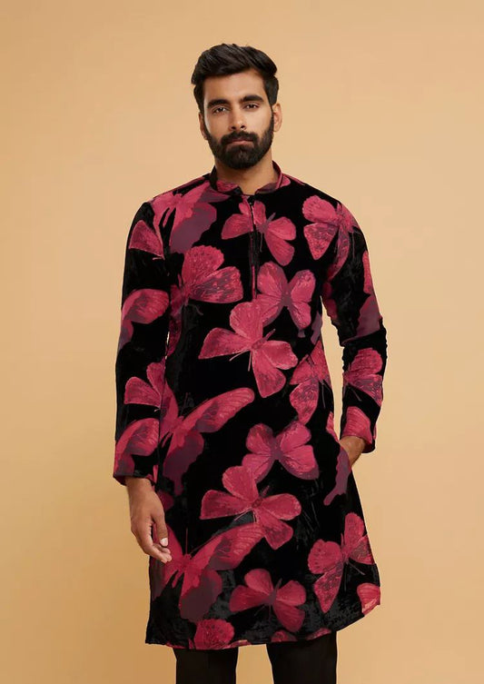 RED BUTTER FLY PRINTED KURTA SET