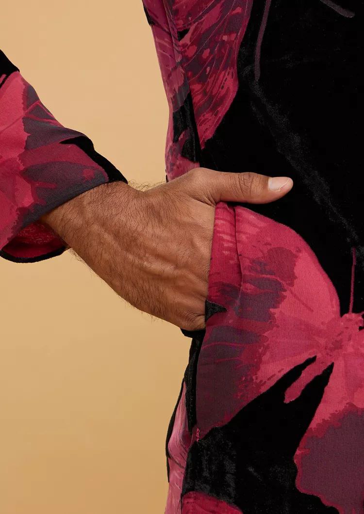 RED BUTTER FLY PRINTED KURTA SET