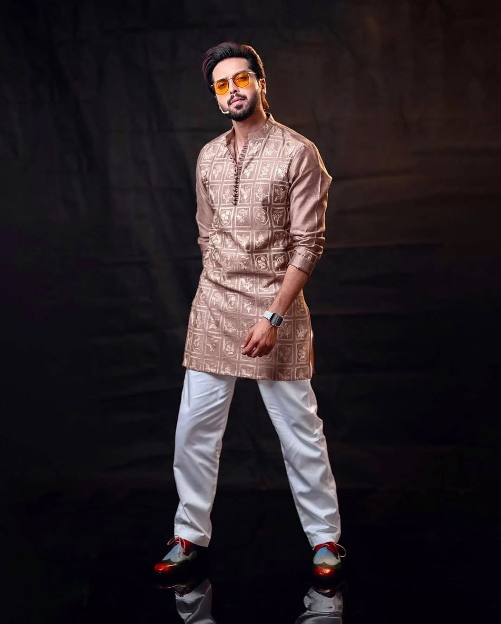 OYSTER PINK Embroidered Work Men's Kurta with Pajama