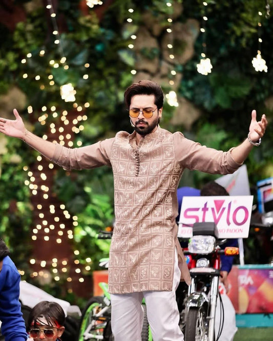 OYSTER PINK Embroidered Work Men's Kurta with Pajama