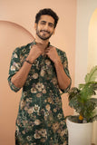 LUNAR GREEN PRINTED WORK KURTA PAJAMA SET FOR MEN'S