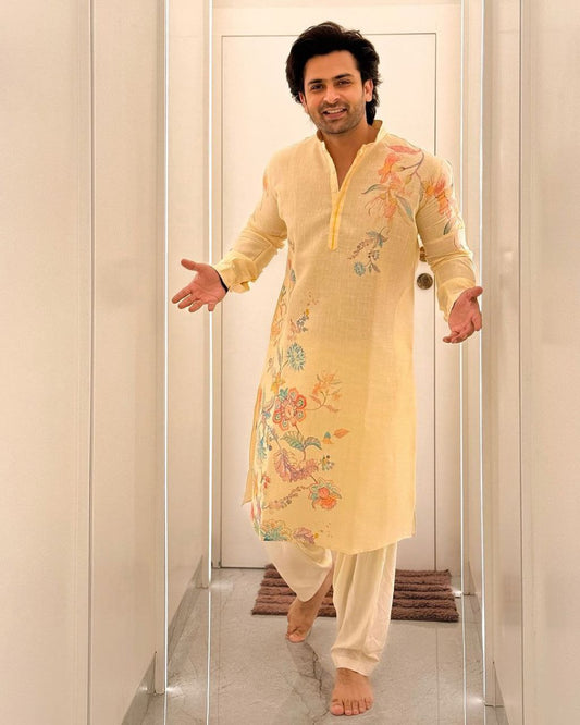 FLORAL HAND PRINTED KURTA WITH PAJAMA SET