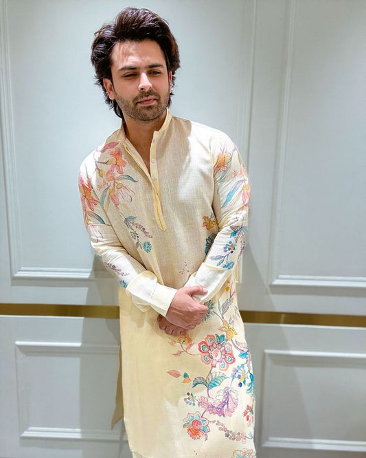 FLORAL HAND PRINTED KURTA WITH PAJAMA SET