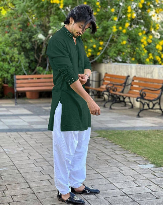 PALM GREEN MIRROR  EMBROIDERY KURTA AND PATIYALA