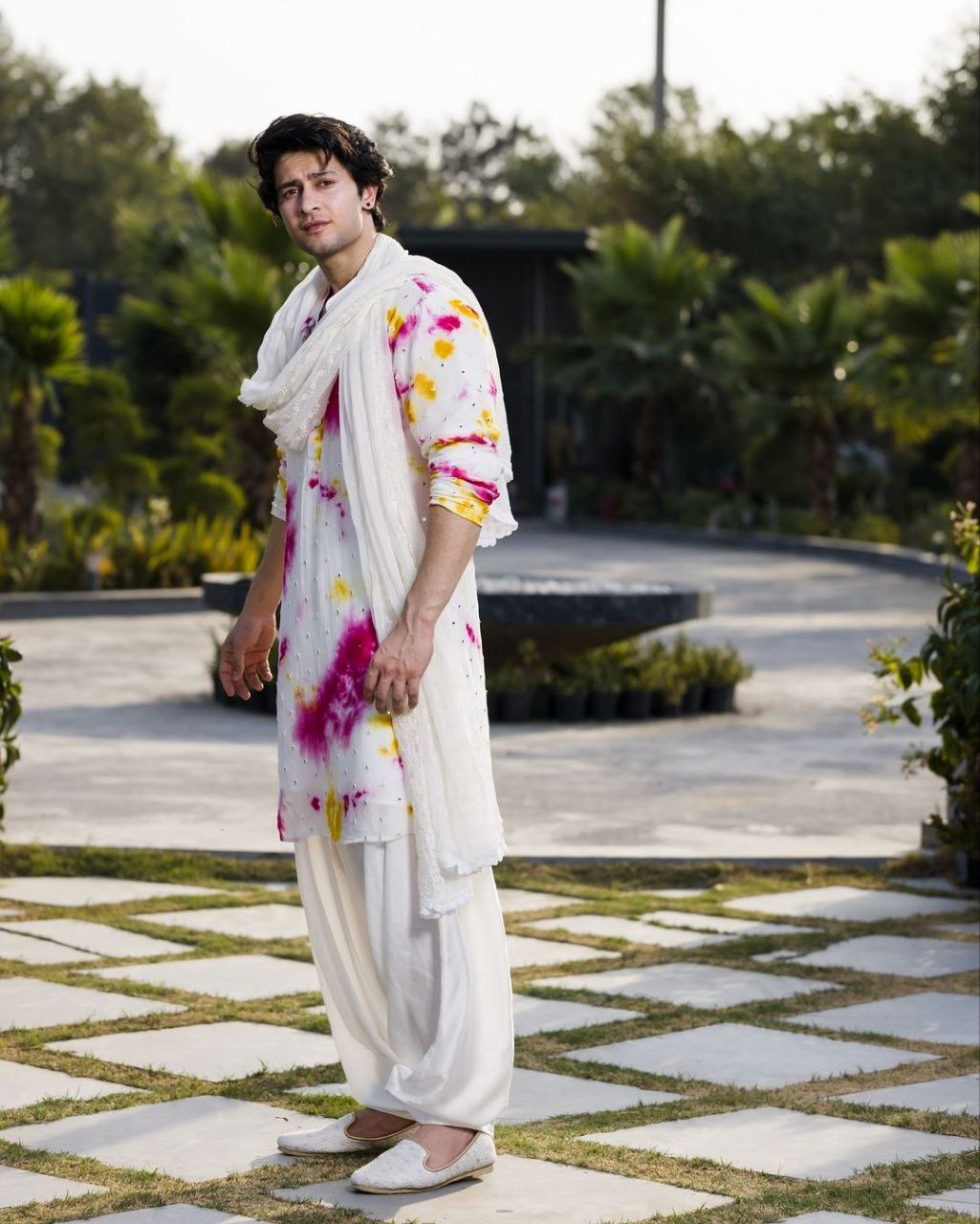 MULTI COLOURED MIRROR WORK PRINTED KURTA, PAJAMA and DUPATA