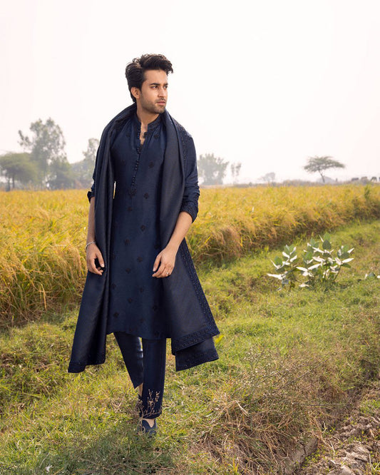 POWDER BLUE EMBRODARY WORK KURTA,PAJAMA AND DUPATA SET