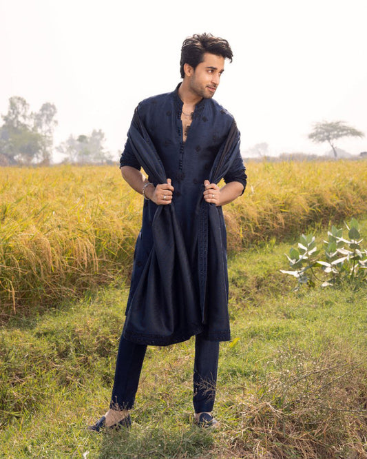 POWDER BLUE EMBRODARY WORK KURTA,PAJAMA AND DUPATA SET