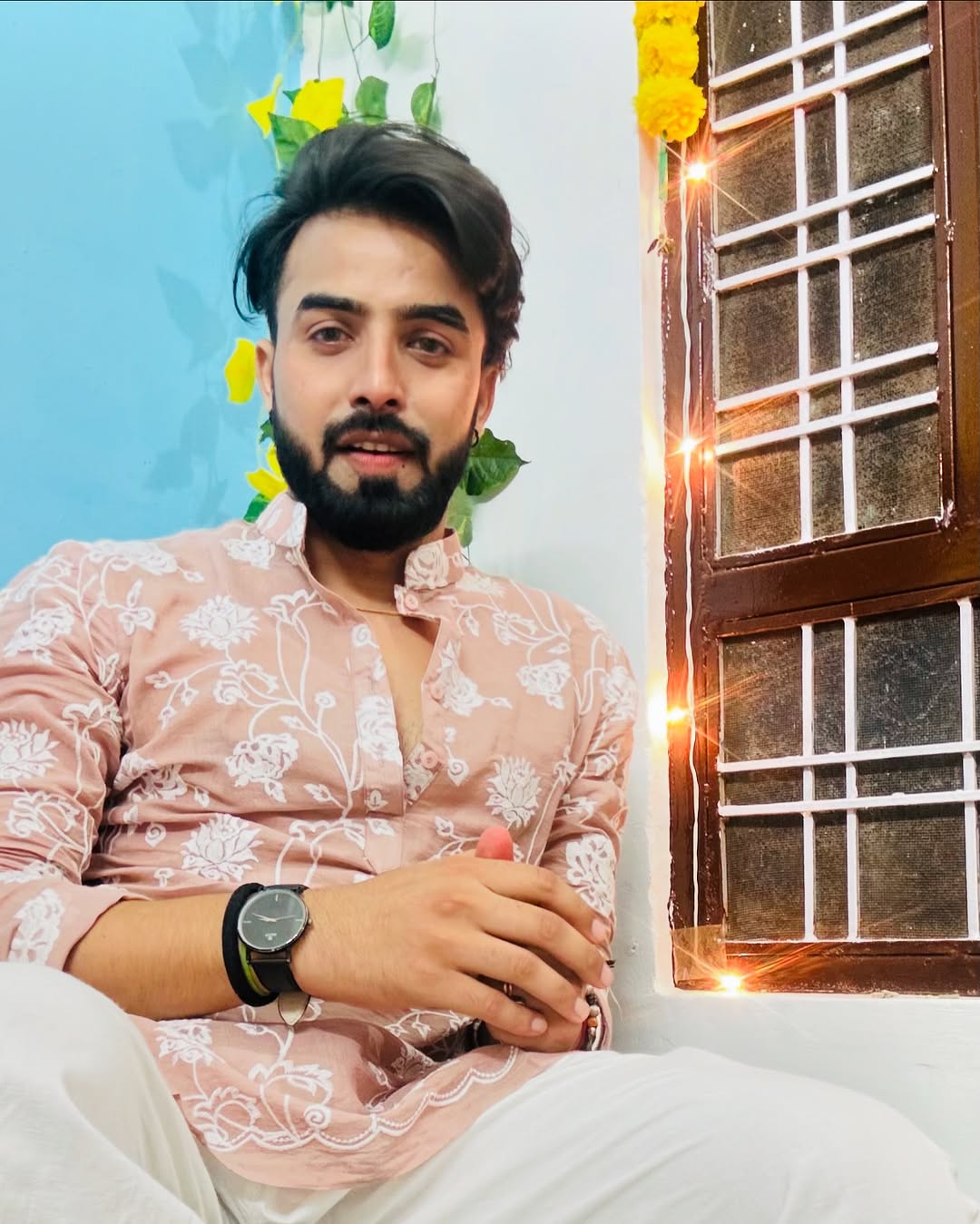 Pinkish Tan Embroidered Work Men's Kurta with Pajama