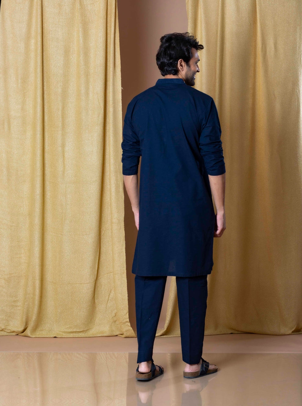 NAVY BLUE DESIGNER EMBRODARY WORK KURTA AND PAJAMA SET