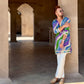 MULTI COLOURED BADHANI EMBROIDERED WORK PRINTED KURTA AND PAJAMA