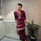 MAROON RIYAZ NECK EMBROIDERED MEN'S KURTA WITH PAJAMA SET