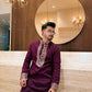 MAROON RIYAZ NECK EMBROIDERED MEN'S KURTA WITH PAJAMA SET