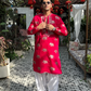 PINK RED ELEPHANT NECK EMBROIDERED WORK KURTA PAUJAMA SET FOR MEN'S