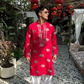 PINK RED ELEPHANT NECK EMBROIDERED WORK KURTA PAUJAMA SET FOR MEN'S