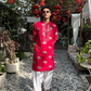 PINK RED ELEPHANT NECK EMBROIDERED WORK KURTA PAUJAMA SET FOR MEN'S