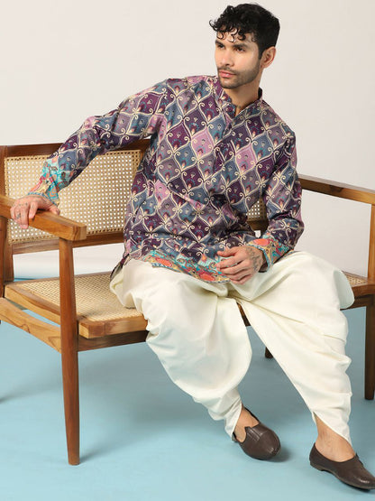 GREY PINK PRINTED KURTA AND PATIYALA SET