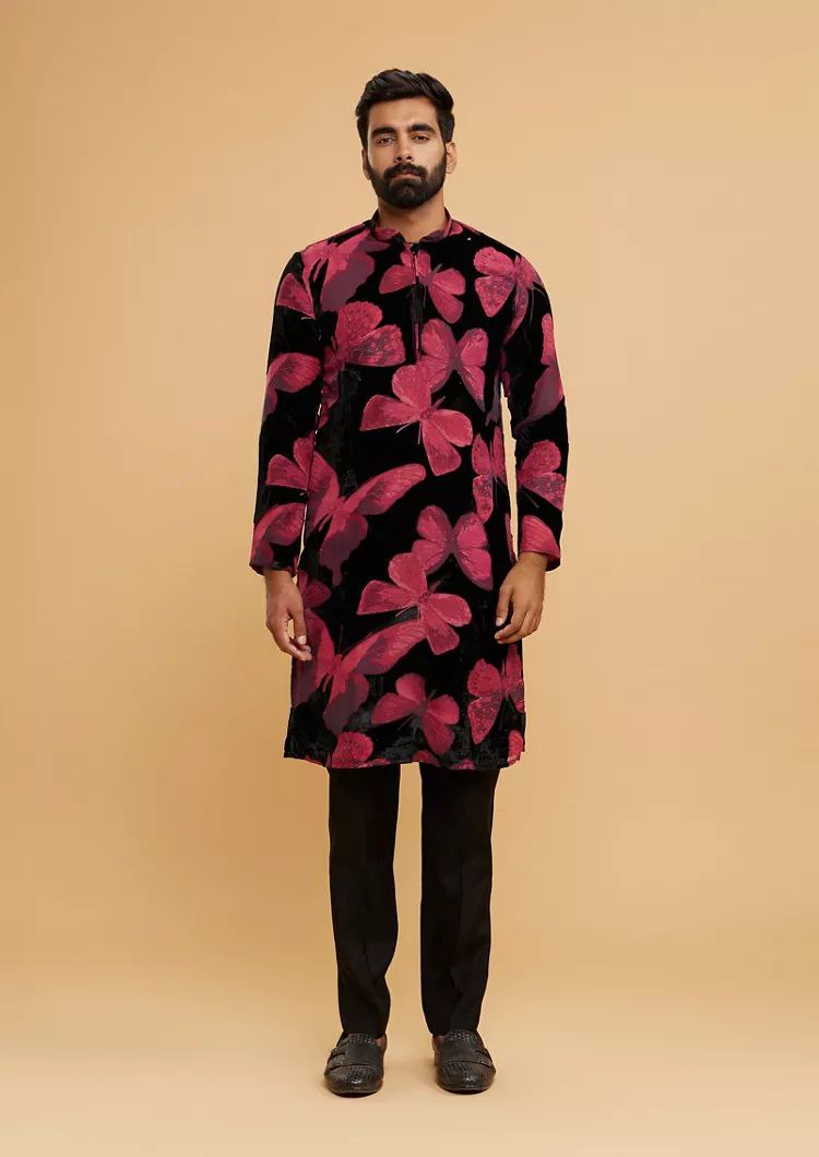 RED BUTTER FLY PRINTED KURTA SET