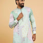 POWDER ASH PRINTED WORK KURTA PAJAMA SET FOR MEN'S