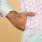 POWDER ASH PRINTED WORK KURTA PAJAMA SET FOR MEN'S