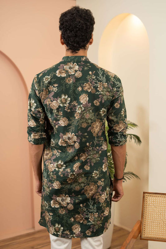 LUNAR GREEN PRINTED WORK KURTA PAJAMA SET FOR MEN'S