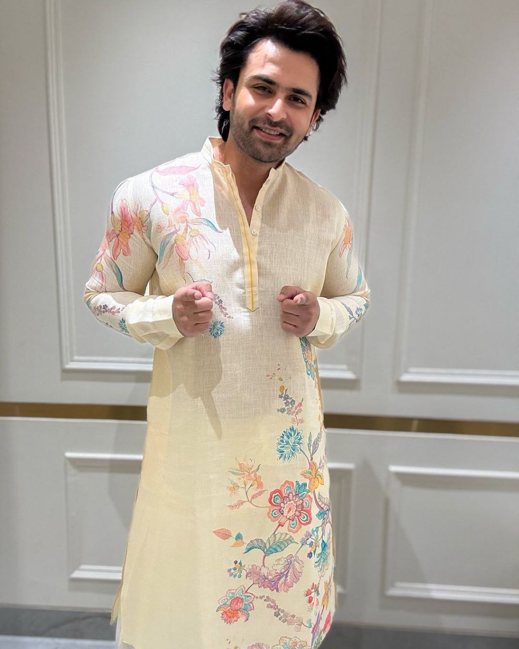FLORAL HAND PRINTED KURTA WITH PAJAMA SET