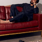 OXFORD BLUE RAW SILK WHITE THREAD EMBROIDERED KURTA WITH PAJAMA FOR MENS